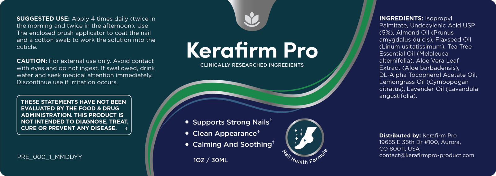 KeraFirm Pro Ingredients Label